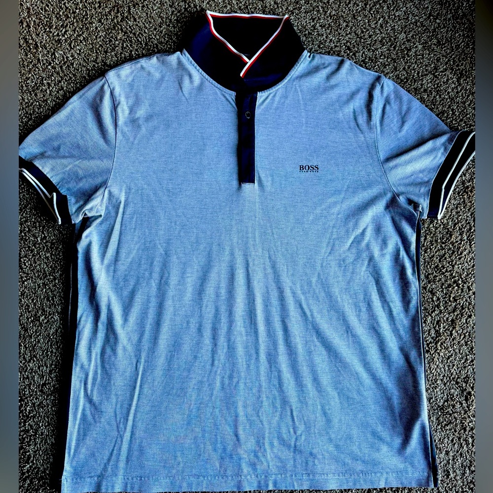 Hugo Boss Polo Shirt. Size 3XL Regular Fit. Navy Blue/White/Red.